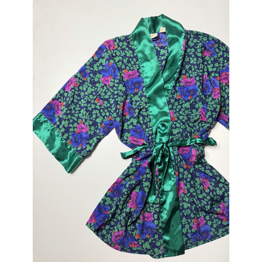 Vintage 90’s Victorias Secret Gold Label Floral Satin Kimono Robe Women One Size
